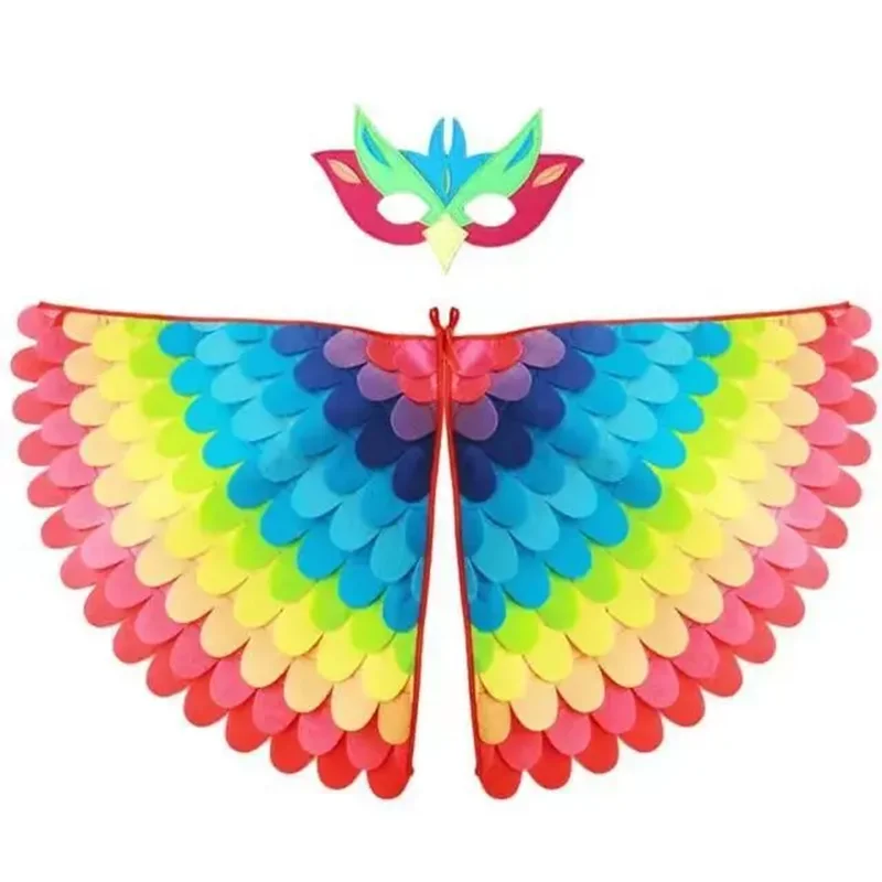 Kids Cosplay Costume Stage Performance Owl Peacock Wings Bird Felt Cape with Mask for Girls Boys Halloween Party Cloak