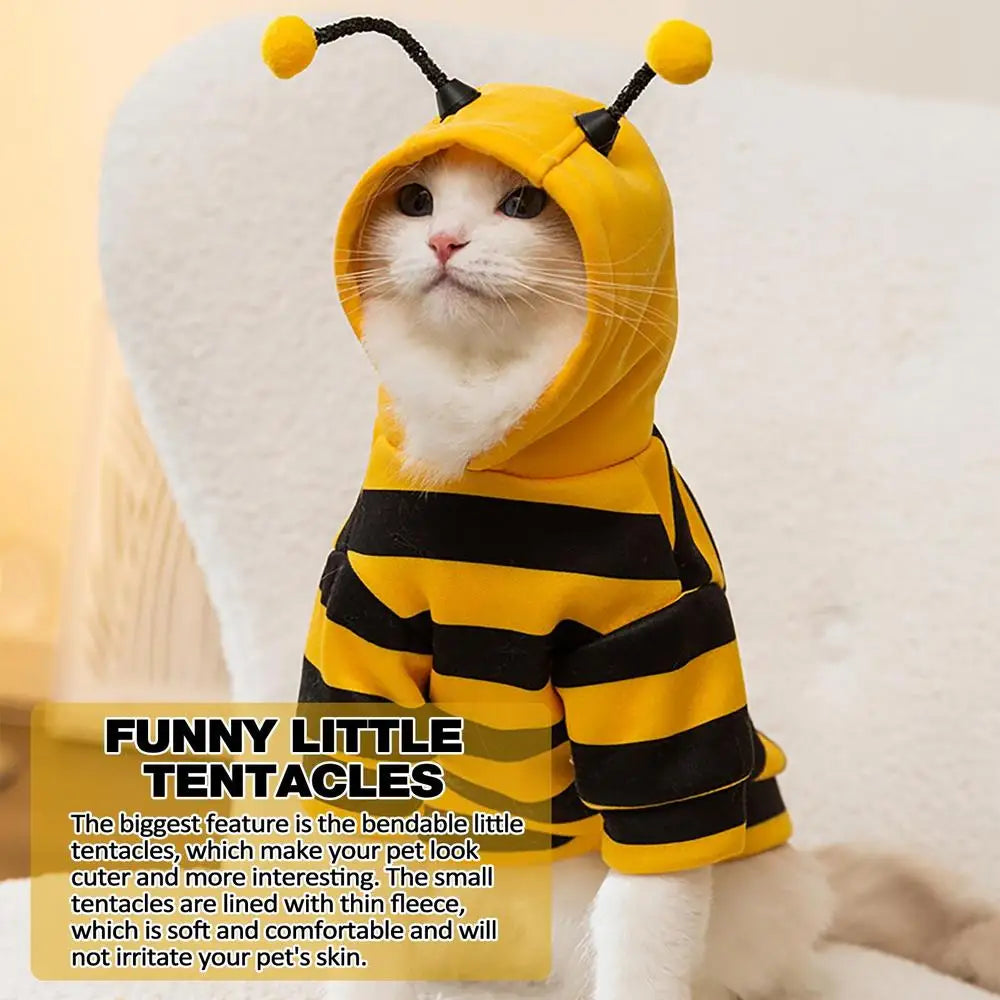 Dog Bee Costume Pet Bee Halloween Hoodies Soft Pet Halloween Christmas Cosplay Dress Hoodie Cosplay Clothes for Dog Cat Puppy