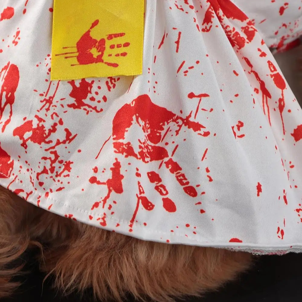 Dog Halloween Clothes Pet Dress Bloody Halloween Costume Dog Halloween Blood Skirt Halloween Seals Clothes Puppy Cosplay Costume
