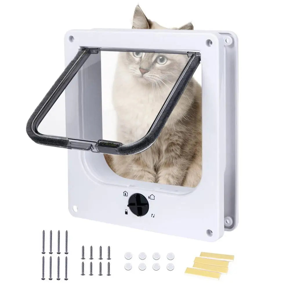 Cat Door with Flap Pet Door, Easy Set-Up, 4 Ways Locking, Weatherproof Safe Cat Doors, Pet Supplies, Window Cabinets
