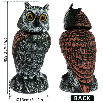 Owl Scare Bird Control Devices with 360° Swivel Head Waterproof Fake Owl Scarecrow Decoy Lifelike Simulation Owl Bird Deterrent