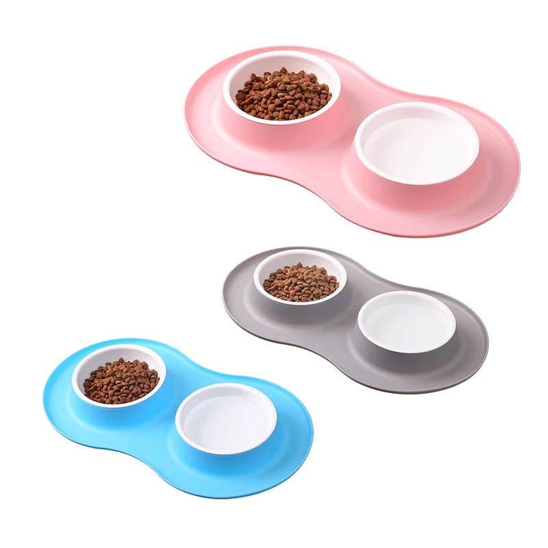 Anti-splash Double Food Bowls For Large Dogs Silicone Dog Bowl Mat Water Drinking Bowl For Cats  Anti Slip Dog Dish Accessories