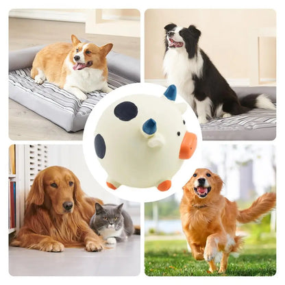 Small Dog Squeaky Toys Round Cartoon Animal Shape Indestructible Dog Teething Toys Reduces Buildup Without Brushing No Stuffing