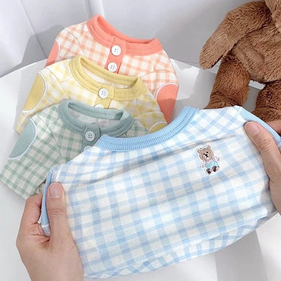 2024 Autumn Winter Thin Dog Vest Pet Dog T-Shirt Plaid Undershirts Puppy Costume Dog Hoodies Chihuahua Bichon Clothing Cat Vests