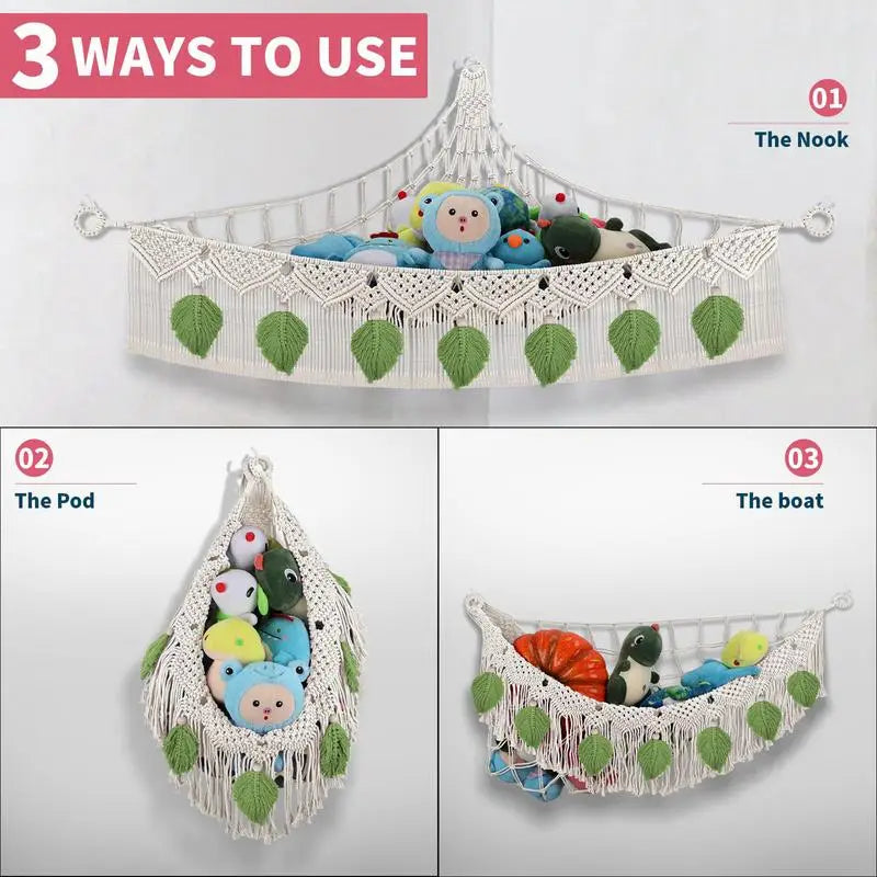 Macrame Toy Hammock Mesh Hammock Plush Toy Organizer Space-Saving Corner Plushies Net Cute Plushie Stuff Animal Holder For Kids