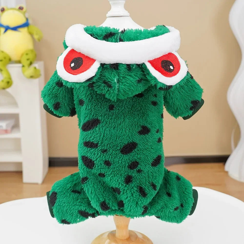 Pet Frog Costumes for Party Funny Small Dog Cat Cosplay Coat Hoodie Outfits Warm Winter Fleece Puppy Clothes Chihuahua Jumpsuit