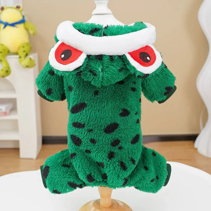 Pet Frog Costumes for Party Funny Small Dog Cat Cosplay Coat Hoodie Outfits Warm Winter Fleece Puppy Clothes Chihuahua Jumpsuit