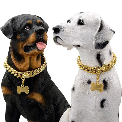 Gold Dog Chain Collar 15mm Stainless Steel Cuban Link Chain Strong Heavy Duty Chew Proof Dog Necklace with Buckle for Dogs