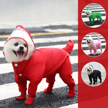Small Dog Raincoat Hooded Pet Rain Wear Waterproof Teddy Poncho with Rain Boots Adjustable Puppy Dog Full Body Coverage with Hat