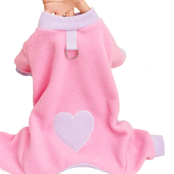Heart Pattern Dog Pajamas for Small Dogs,Warm Fleece Dog Jumpsuit Yorkie Puppy Onesie 2024 New Autumn Winter Clothes Pet Apparel