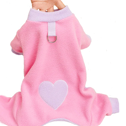 Heart Pattern Dog Pajamas for Small Dogs,Warm Fleece Dog Jumpsuit Yorkie Puppy Onesie 2024 New Autumn Winter Clothes Pet Apparel