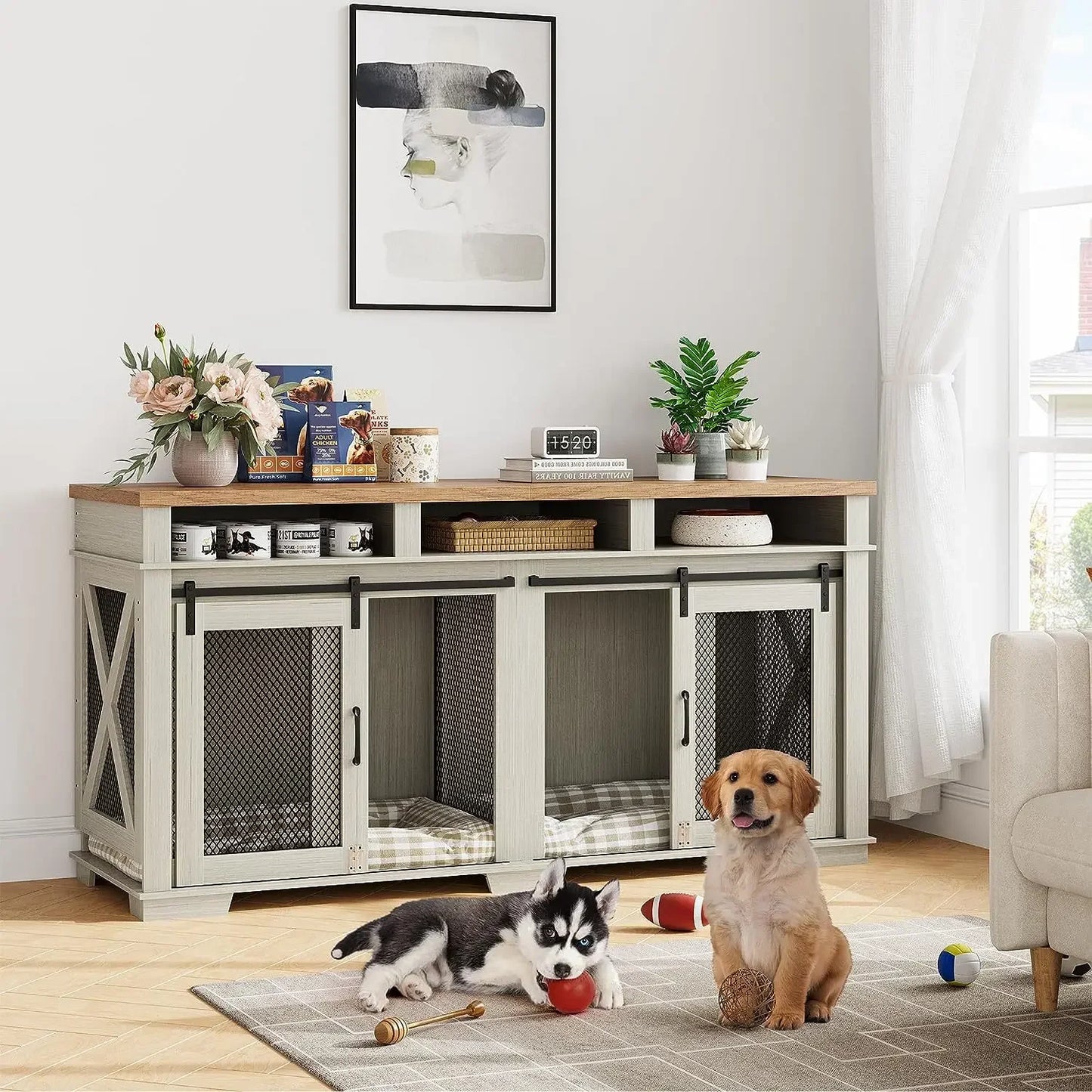 Cross-border Amazon Pet Furniture Dog Cage Wooden Iron Wood Kennel Double Door TV Cabinet Indoor Pet Cabinet Box