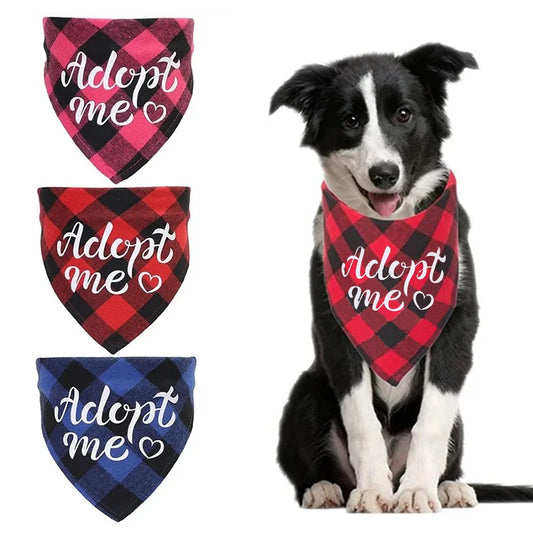 Adopt Me Dog Accessories Dog Bandanas Plaid Adjustable Scarves for Dogs and Cats