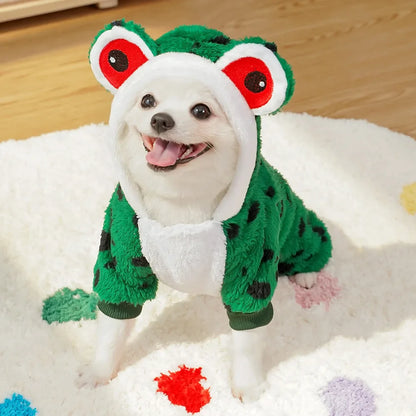 Pet Frog Costumes for Party Funny Small Dog Cat Cosplay Coat Hoodie Outfits Warm Winter Fleece Puppy Clothes Chihuahua Jumpsuit