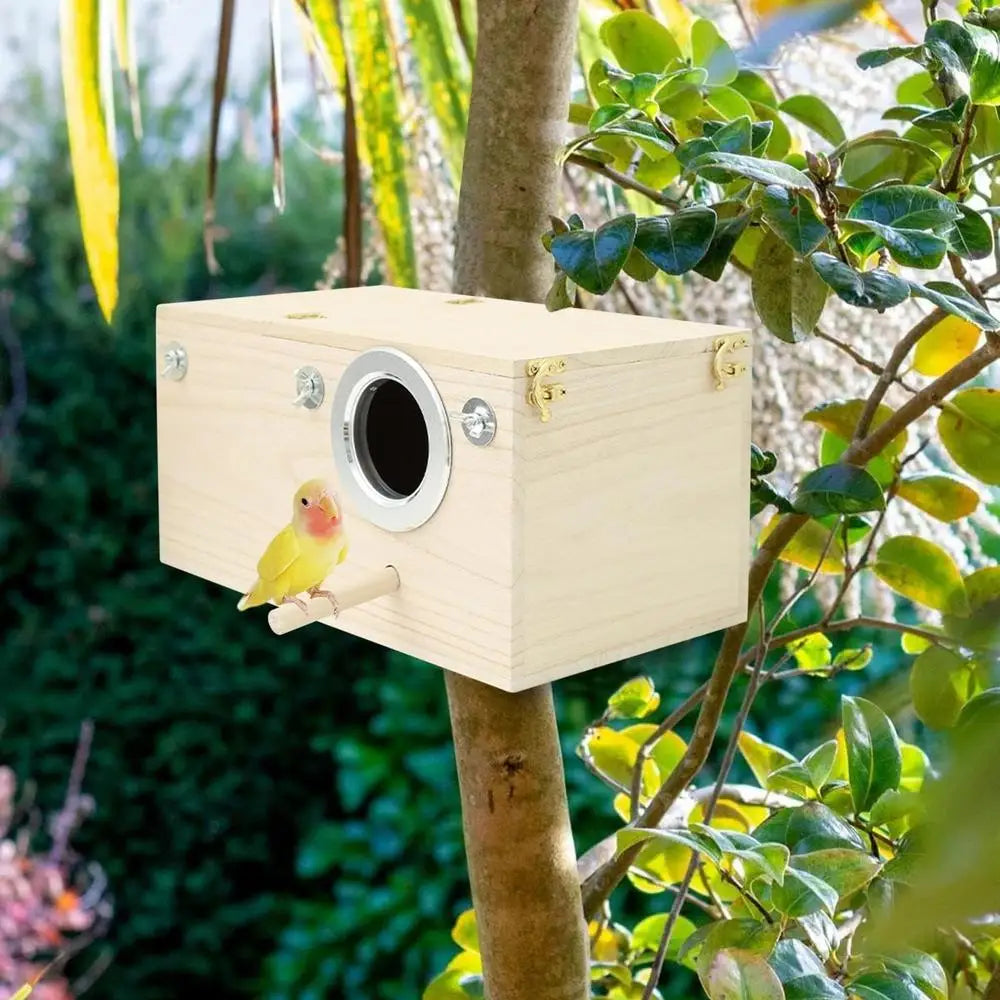 Parakeet Nest Box Wood Parrot Nesting Breeding House Nesting Boxes for Birds with Perch Stand Bird Cage Mating Box for Budgie