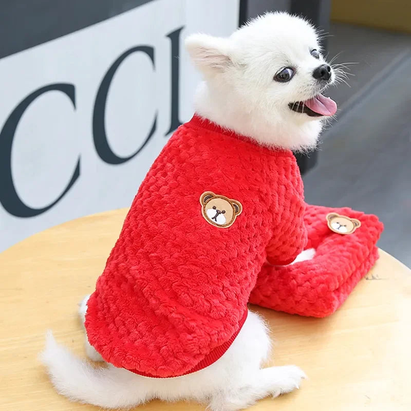 New Warm Fleece Pet Clothes Cute Print Coat Small Medium Dog Cat Shirt Jacket Teddy French Bulldog Chihuahua Winter Outfit