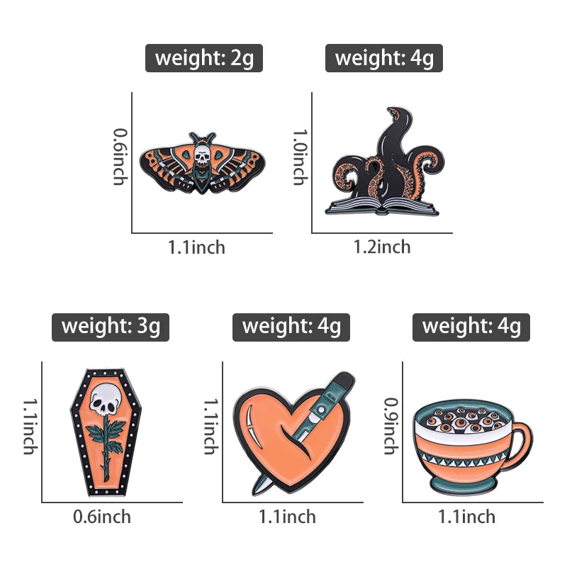 Witch Ghost Set Enamel Pin Brooch Punk Frog Skull Potted Cat Black Bird Animal Flower Medicine Bottle Badge Love Jesus Jewelry
