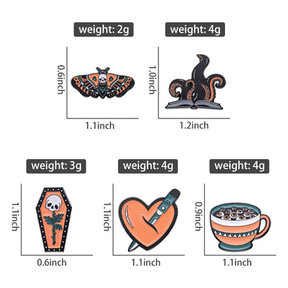 Witch Ghost Set Enamel Pin Brooch Punk Frog Skull Potted Cat Black Bird Animal Flower Medicine Bottle Badge Love Jesus Jewelry