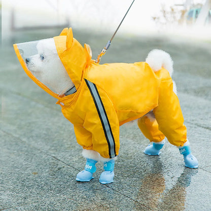 Small Dog All-Body Waterproof Raincoat Funny Animal Shaped Pet Puppy Raincoat Dog Rain Coat Hooded Clothing Outdoor Reflective