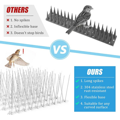 12Pcs Pigeon Spikes Stainless Steel Bird Repeller Set Deterrent Anti Bird Pigeon Squirrel Cats Repellent for Garden Fence Roof