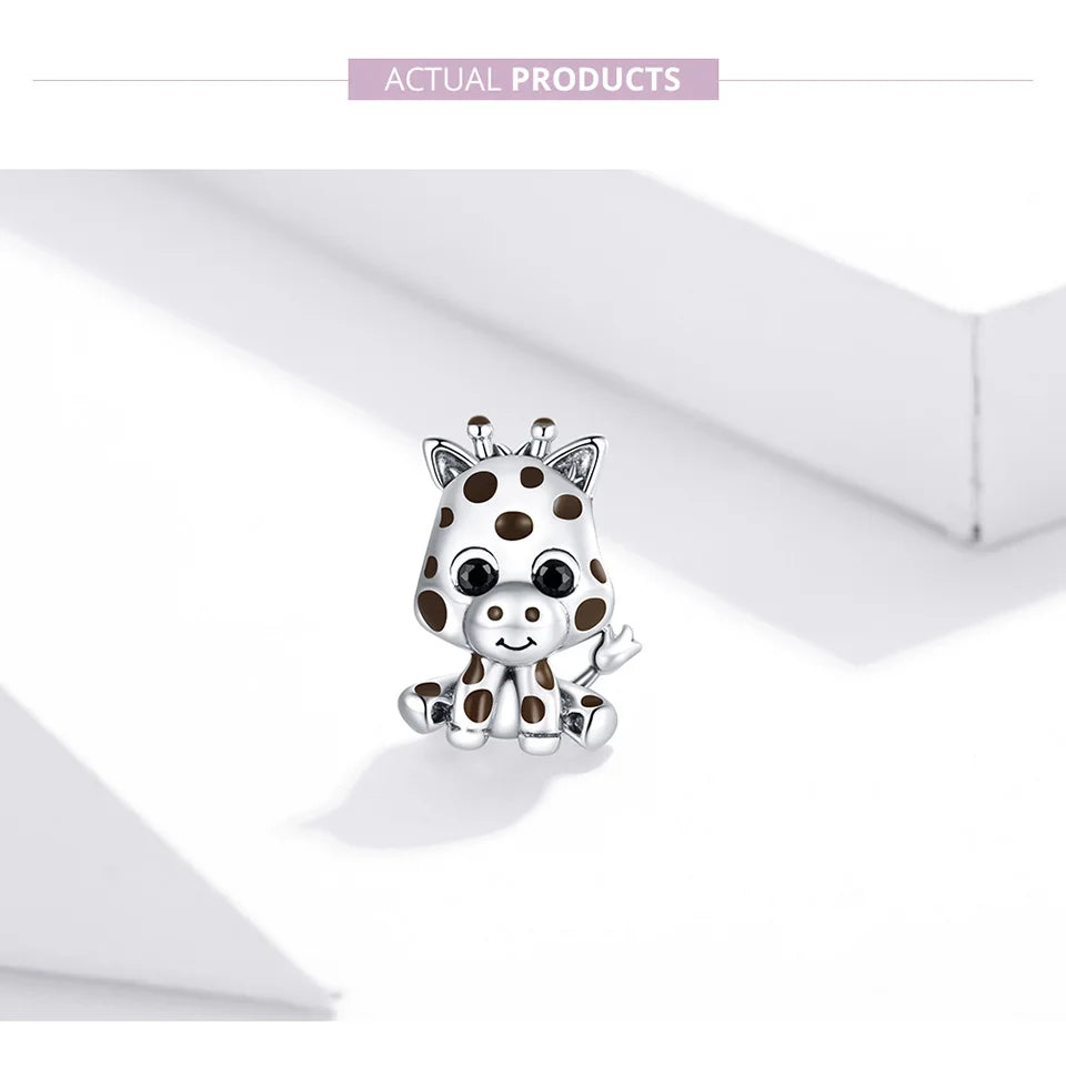 WOSTU 925 Sterling Silver Animal Charms Giraffe Zebra Unicorn Beads for Women Fit Original Bracelets Necklace DIY Jewelry Making