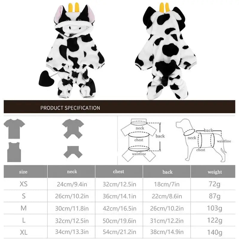 Cow Dog Costume Cow Style Hoodie Halloween Dog Costumes Pet Winter Comfortable Jumpsuits Puppy Cosplay Accessories For Small