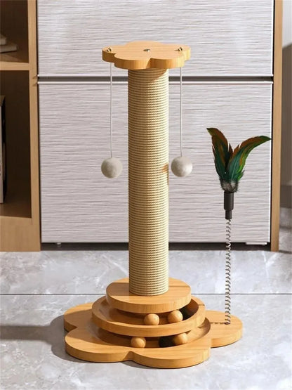Pet Cat Toy Solid Wood Cat Turntable Funny Cat Stick Balls Durable Sisal Scratching Board Cat Supplies Cat Grab Column