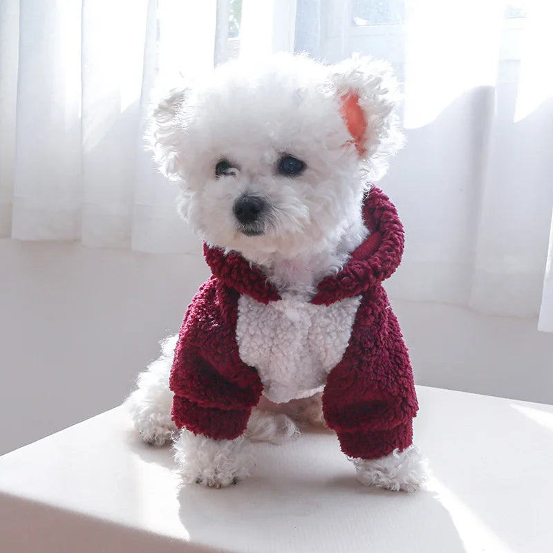 Thicken Warm Sherpa Fleece Dog Coat Winter Dog Clothes for Small Medium Dogs, Puppy Hooded Sweater Yorkie Chihuahua Pet Apparel