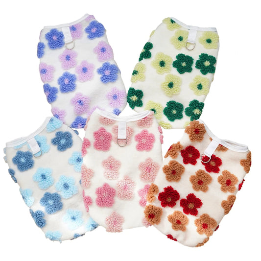 Dog Winter Coat Sherpa Warm Fleece Vest Sweater Flower Patterm Pet Clothes Cold Weather Jacket for Small Medium Dogs Puppy