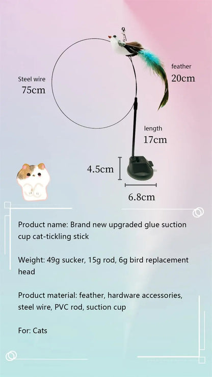 Upgraded Epoxy Sucker Steel Wire Long Rod Feather Cat Teasing Stick Cat Self Hi No Harmful Ingredients