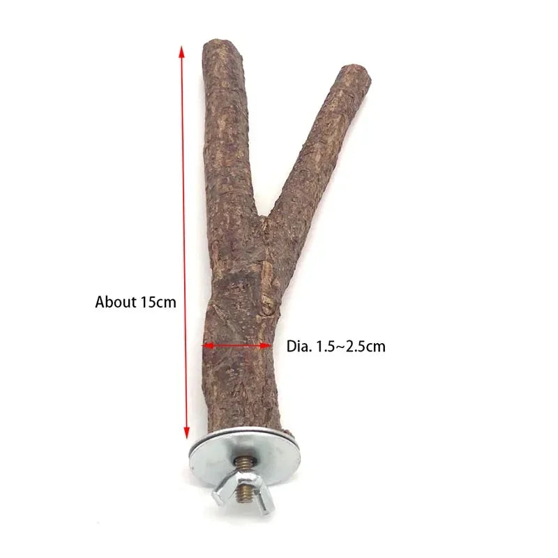 Natural Wood Pet Parrot Raw Wood Fork Tree Branch Stand Rack Squirrel Bird Hamster Branch Perches Chew Bite Toys Stick Supplies