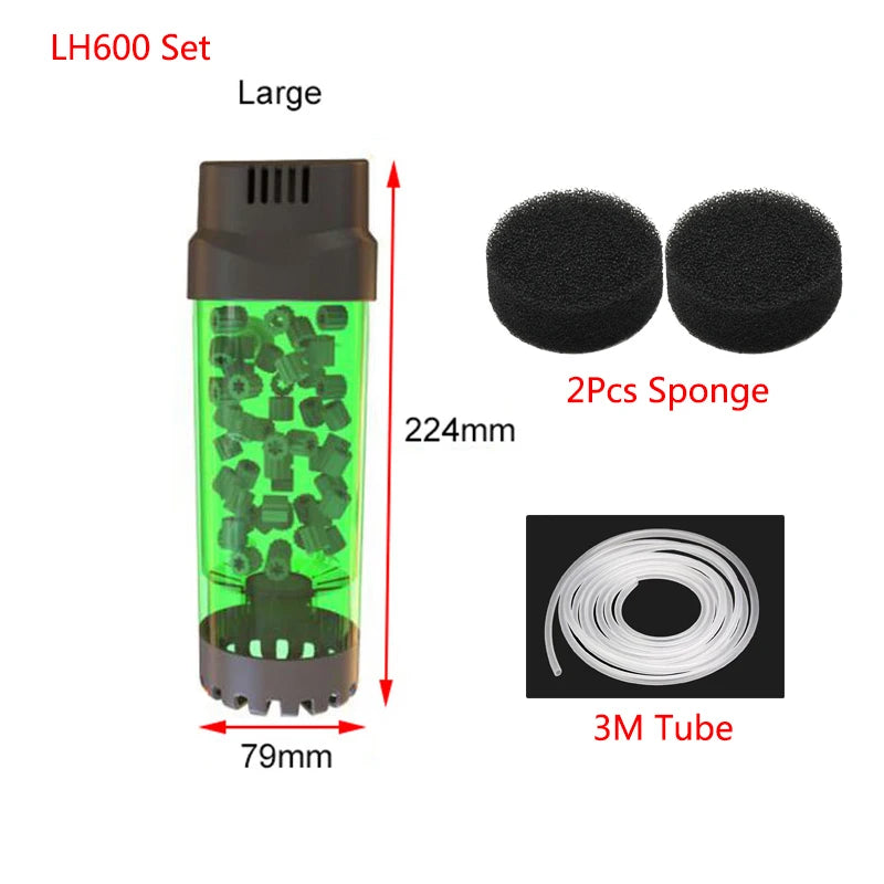 Aquarium Fish Tank Fluidized Moving Bed Filter Bubble Bio Media Filter Fish Tank Sponge With Sucker Air Stone And Sponge Filter