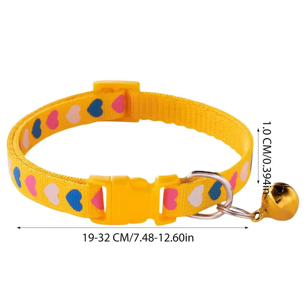 Cat Bell Collar Colorful PVC With Bells Dog Collar Detachable Adjustable Pet Collar Love Heart Printed Comfortable For Cat
