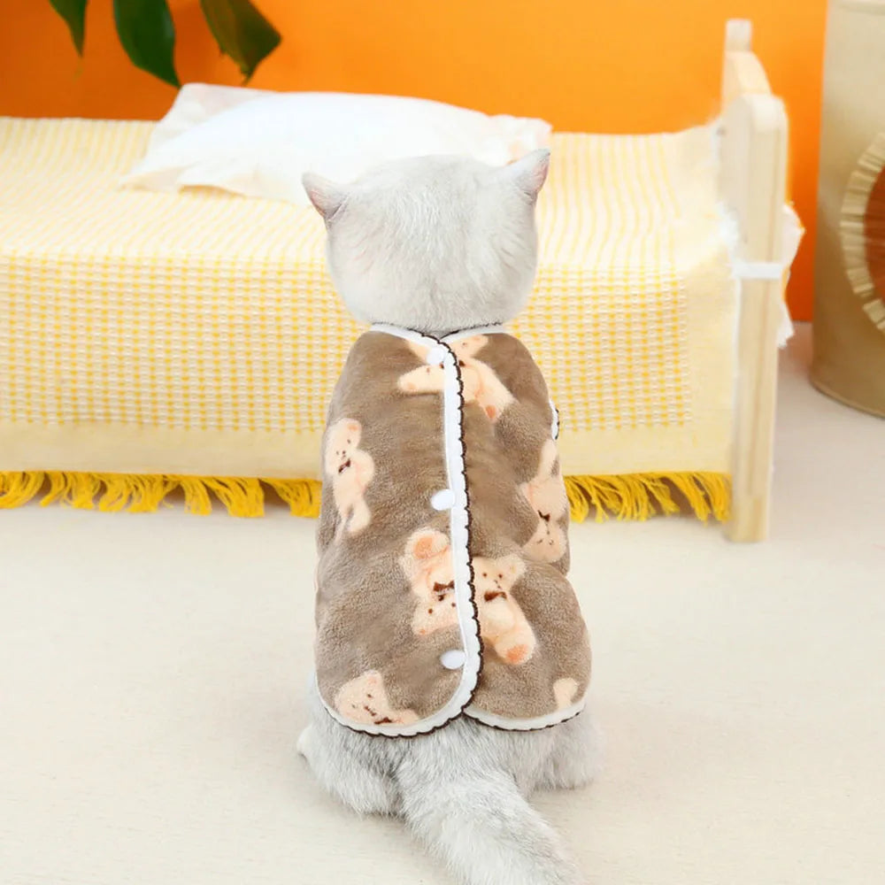 Leisure Pet Cat Clothes Winter Warm Sweatshirt Soft Cozy Cat Costume Kitten Cardigan Puppy Vest Small Dog Jacket Ropa Para Gatos