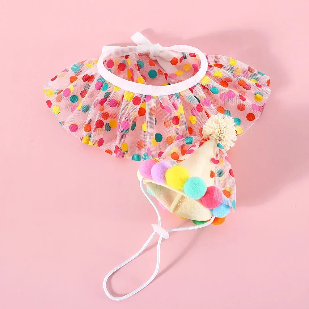 Pet Birthday Accessories Small Dog Cat Birthday Hat with Bandana Collar Pet Birthday Decorations for Kitten Pet Party Outfits