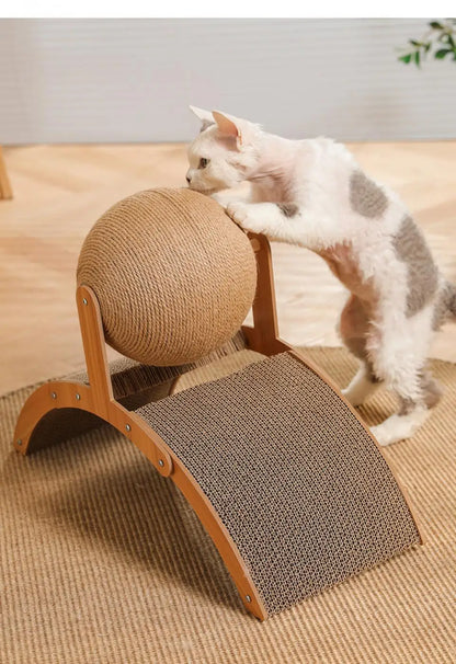 Wooden Cat Scratcher Sisal Cat Scratching Ball 2 In 1 Wear-Resistant Grinding Paw Toy Scratch Board Solid Wood Scraper for Cats