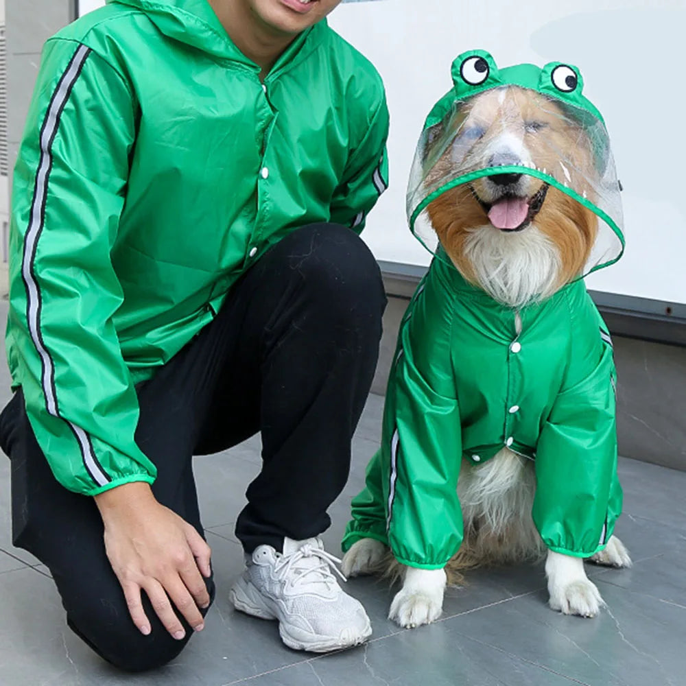 Frog Dinosaur Shape Dog Raincoat Costume for Medium and Large Dogs Waterproof Pet Jumpsuit Clothes Dog Rain Jacket for Labrador