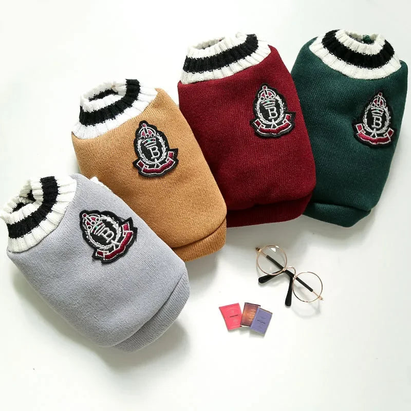 Pet College Style Sweater College Style V-neck Teddy knitted Vest Sweater Winter Warm Chihuahua French Bulldog Yorkie Coat