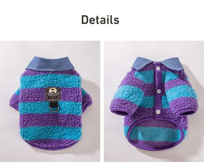 Velvet Warm Pet Cat Sweatshirts Chihuahua Half Sleeve Denim Collar Designer Striped Puppy Winter Clothes Soft Overalls for Yorks