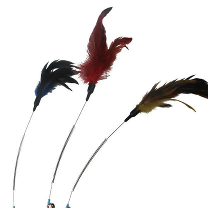 Cat Toy Cat Teaser Sticks Colored Pole Teasing Cat Stick Spring Feather Bell Feather Cat Toy Cat Supplies Self-hi Interaction