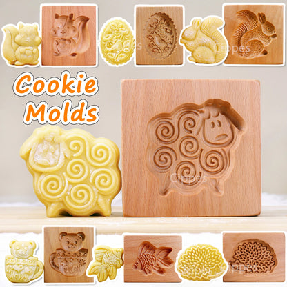 1PC Wood Cookie Mold, Animals Patterns, 3D Carved Embossed Biscuit Cutter Moulds, Fish, Bird, Bear, Sheep, Tiger, Horse, Squirre