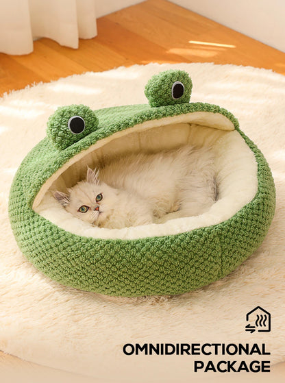 Pet Bed Cat Dog Nest Winter Warm Plush Round Cartoon Frog Deep Sleep Bag Comfort Soft Puppy Dog Bed Warm Cat Basket