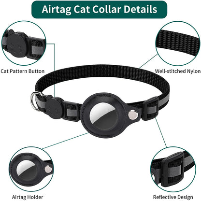 Airtag Cat Collar with Bell and Safety Buckle, Reflective Breakaway Collar with Airtag Holder for Cats Small Dogs Kitten Puppy
