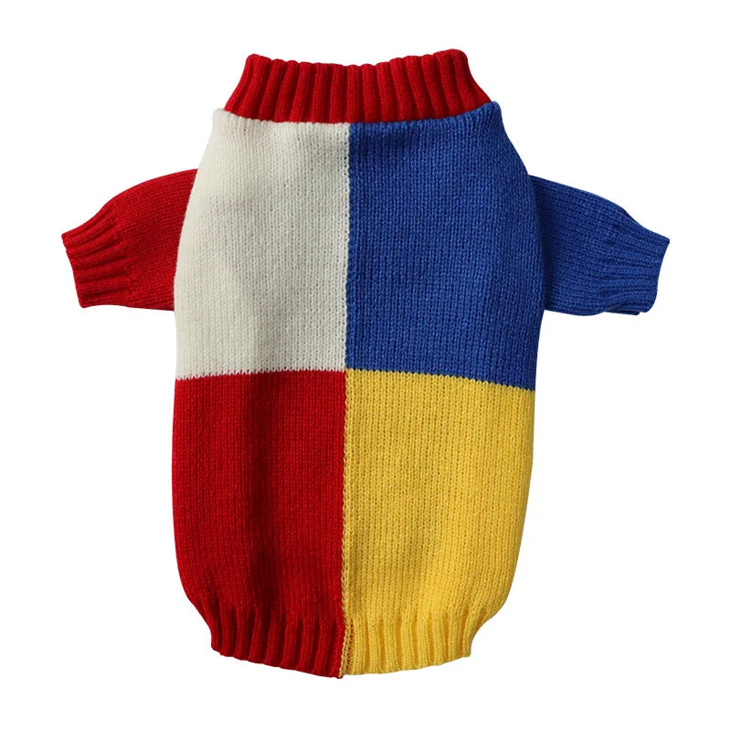Plaid Patchwork Dog Sweater for Small Medium Dogs, 2024 New Winter Dog Clothes Knitted Pullover Jumper Warm Dog Sweatshirt