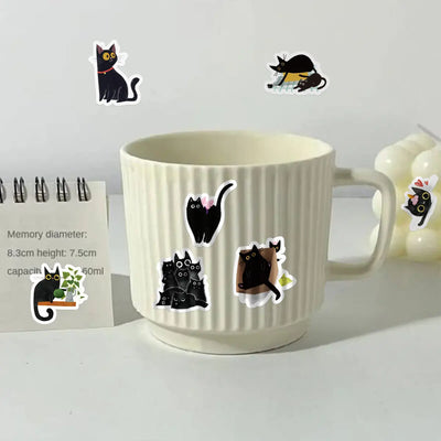 Etori Life 46pcs PVC Cute Cartoon Japanese Black Cat Pattern Student DIY Cups,Scrapbooks,Laptops Decoration Stickers