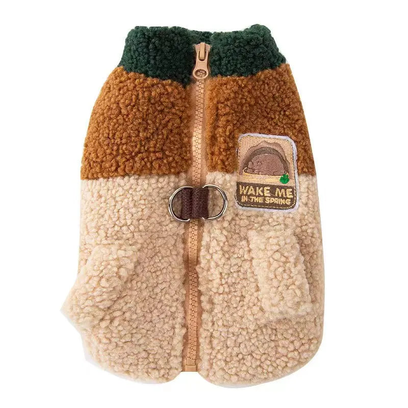 Cute winter dog clothes, warm puppy sweaters, wool grain color block traction vests, warm clothes for small and medium-sized dog