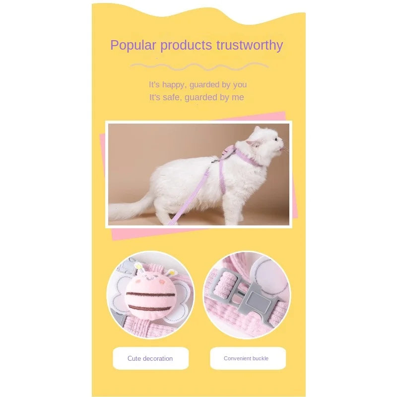 Pet cat chest harness, bee traction rope, suitable for all seasons, breathable and not stuffy, compact and exquisite