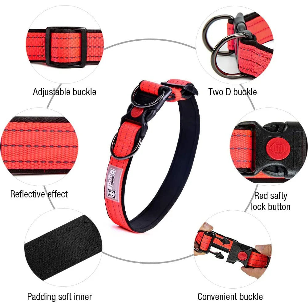 Adjustable Dog Collar Comfortable Soft Foam Padded Reflective Nylon Dog Collar with Double D Rings for Small Medium Large Dogs
