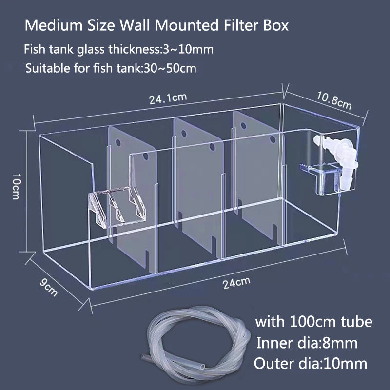 4 in 1 Fish Tank External Filter Box Acrylic Filter Dry and Wet Separation Small Silent External Suspend Aquarium Drip Overflow
