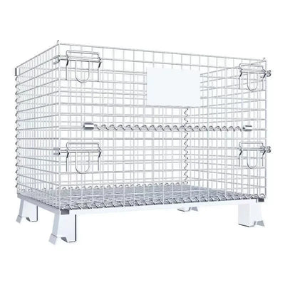 Heavy Duty Foldable Warehouse Iron Wire Cage Mesh Collapsible Container Pallet Cage Metal Collapsible Shipping Cage with Wheels